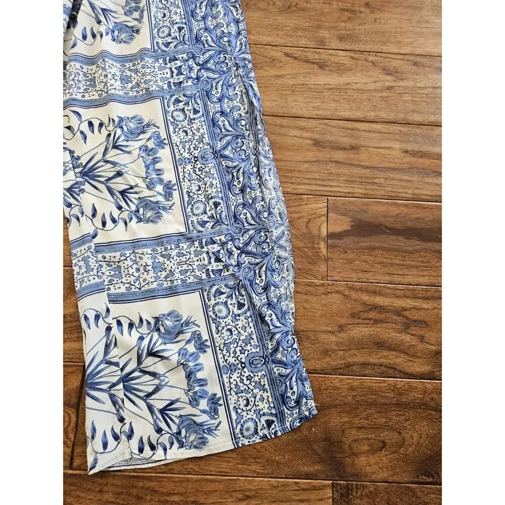 JAASE Wide Leg Pants Women’s Size L Long Side Slits Blue Floral Boho NWT Travel - Picture 3 of 11
